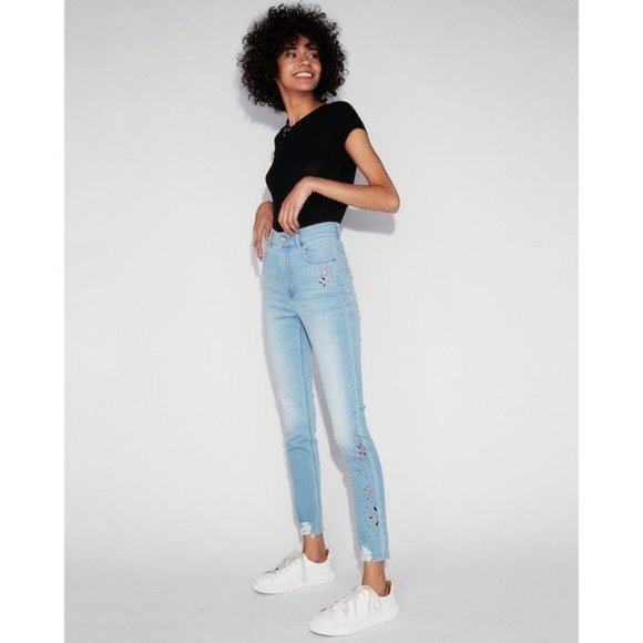 Express High Waisted Embellished Jean Legging 2 - Picture 2 of 5